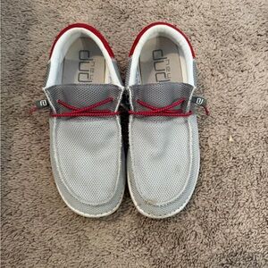 Hey Dude Grey Canvas Slip-On Loafers with Red Trim